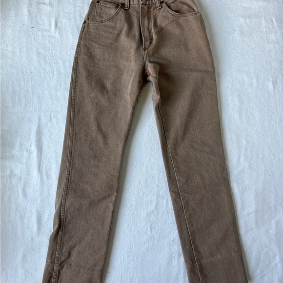 Misses Wrangler High Waisted Brown Denim Pants - Size 6 - Picture 1 of 6